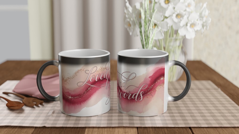 Loved Beyond Words Pink Watercolour Calligraphy Mug — view 3