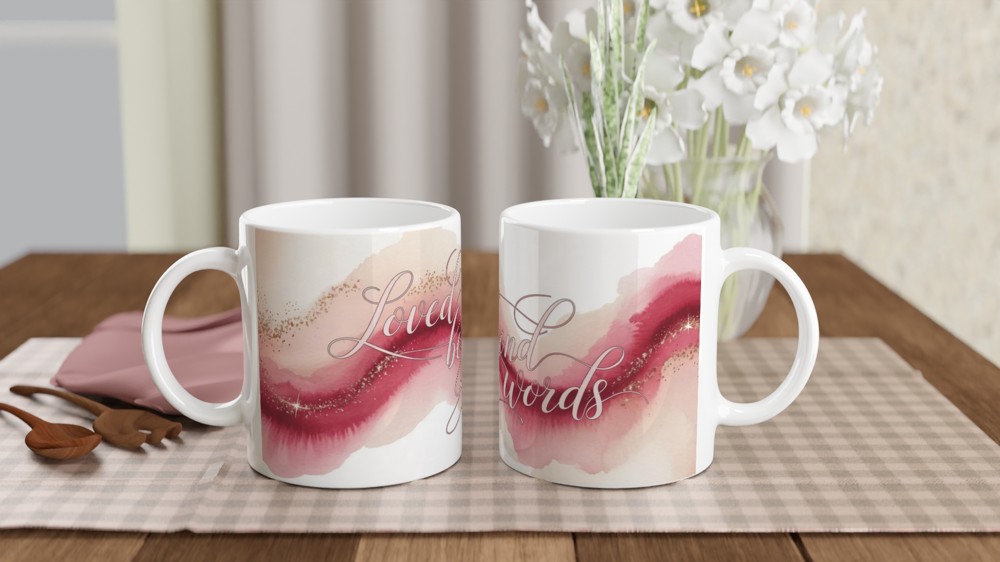 Loved Beyond Words Pink Watercolour Calligraphy Mug