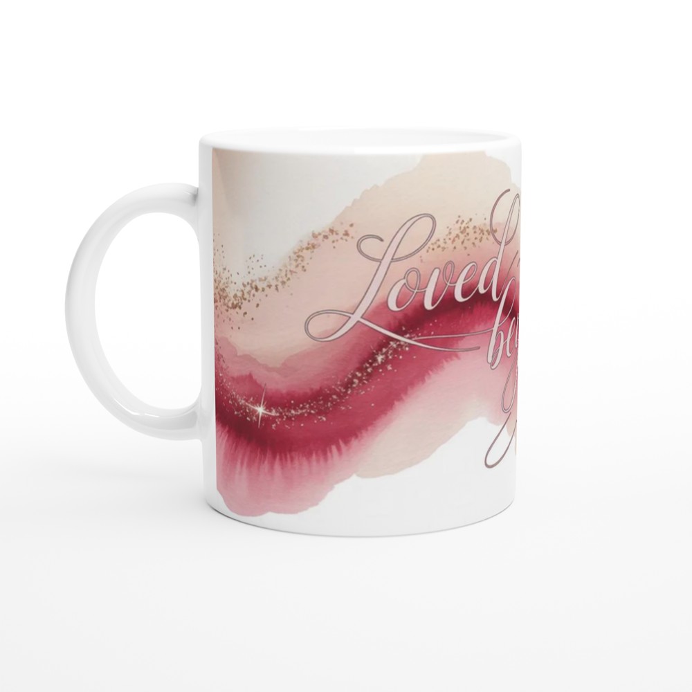 Loved Beyond Words Pink Watercolour Calligraphy Mug — view 10