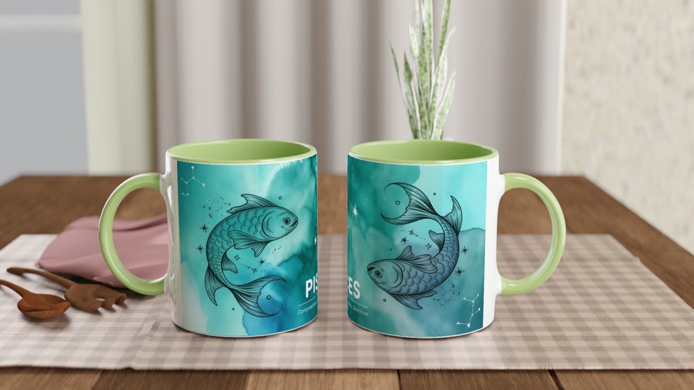 Pisces Mug | Teal Watercolour Astrology Gift | Pisces Star Sign Present | Birthday Gift for Her, Him or Best Friend — view 5