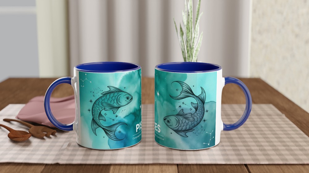 Pisces Mug | Teal Watercolour Astrology Gift | Pisces Star Sign Present | Birthday Gift for Her, Him or Best Friend — view 4