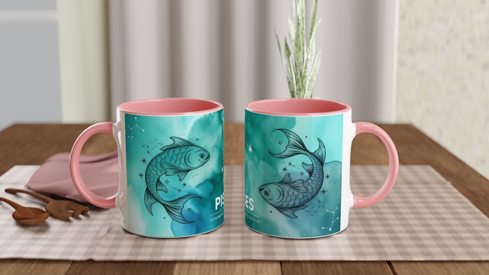 Pisces Mug | Teal Watercolour Astrology Gift | Pisces Star Sign Present | Birthday Gift for Her, Him or Best Friend — view 6