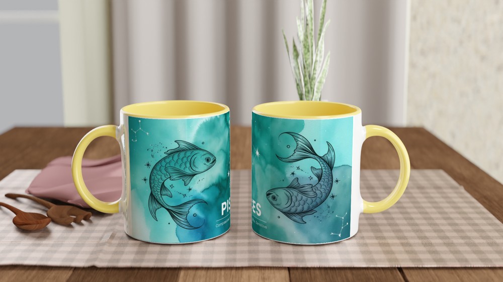 Pisces Mug | Teal Watercolour Astrology Gift | Pisces Star Sign Present | Birthday Gift for Her, Him or Best Friend — view 8