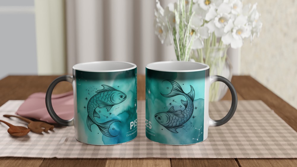 Pisces Mug | Teal Watercolour Astrology Gift | Pisces Star Sign Present | Birthday Gift for Her, Him or Best Friend — view 3