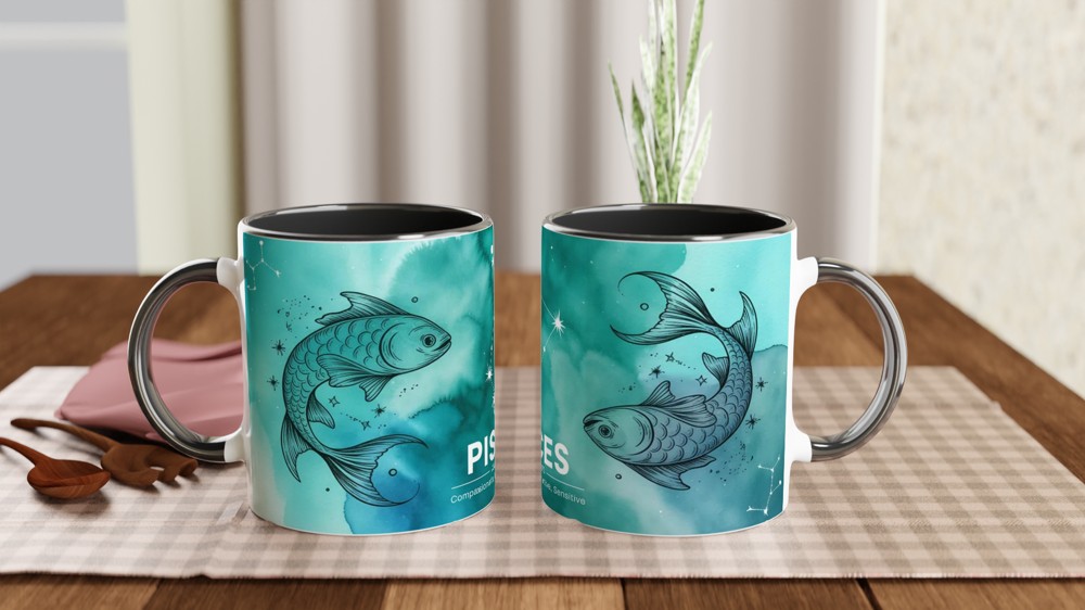 Pisces Mug | Teal Watercolour Astrology Gift | Pisces Star Sign Present | Birthday Gift for Her, Him or Best Friend — view 9