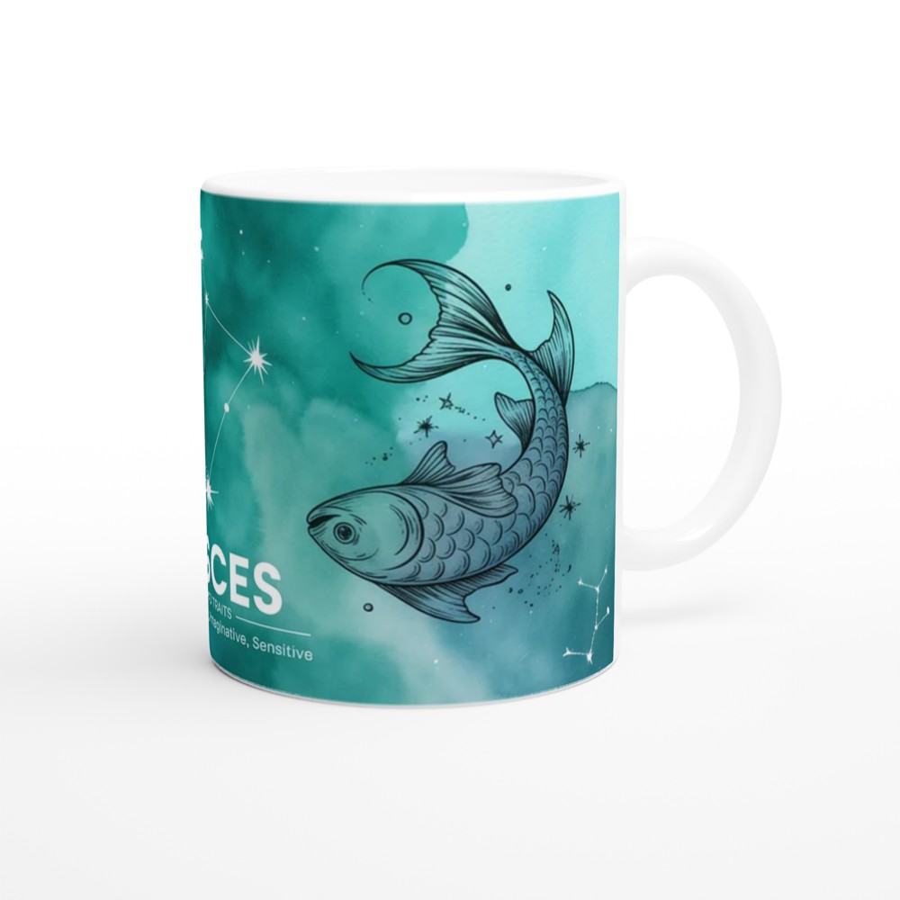 Pisces Mug | Teal Watercolour Astrology Gift | Pisces Star Sign Present | Birthday Gift for Her, Him or Best Friend — view 12