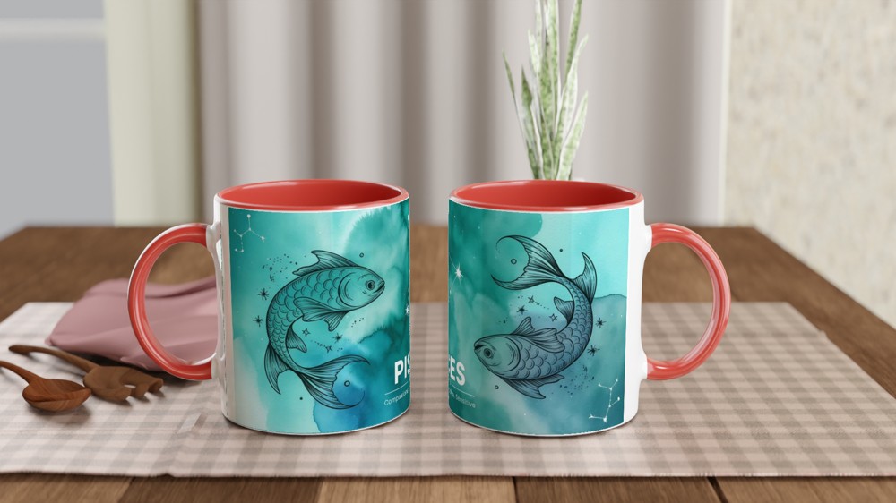 Pisces Mug | Teal Watercolour Astrology Gift | Pisces Star Sign Present | Birthday Gift for Her, Him or Best Friend — view 7