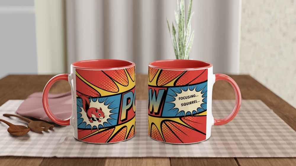 Funny Squirrel Mug | Focusing Focusing Squirrel Quote | Birthday Gift for Best Friend | Comic Book Style Office Colleague Present — view 7