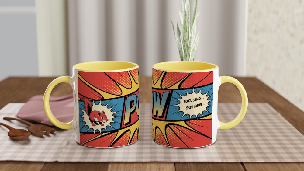Funny Squirrel Mug | Focusing Focusing Squirrel Quote | Birthday Gift for Best Friend | Comic Book Style Office Colleague Present — view 8