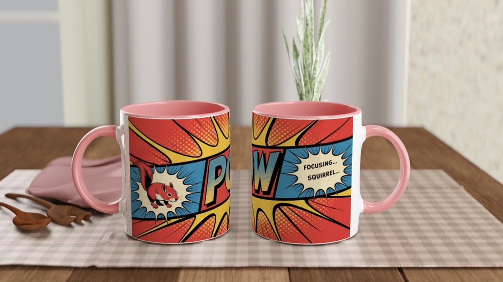 Funny Squirrel Mug | Focusing Focusing Squirrel Quote | Birthday Gift for Best Friend | Comic Book Style Office Colleague Present — view 6