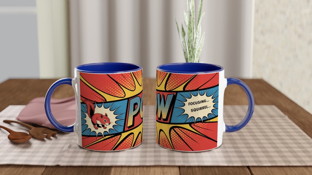 Funny Squirrel Mug | Focusing Focusing Squirrel Quote | Birthday Gift for Best Friend | Comic Book Style Office Colleague Present — view 4