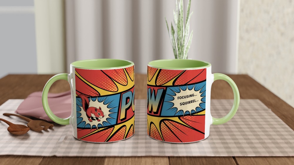 Funny Squirrel Mug | Focusing Focusing Squirrel Quote | Birthday Gift for Best Friend | Comic Book Style Office Colleague Present — view 5