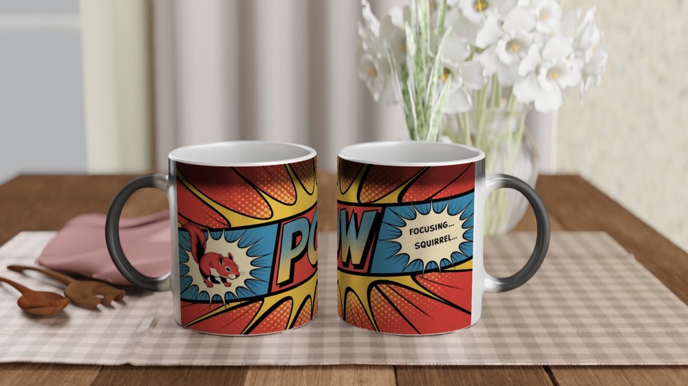 Funny Squirrel Mug | Focusing Focusing Squirrel Quote | Birthday Gift for Best Friend | Comic Book Style Office Colleague Present — view 3