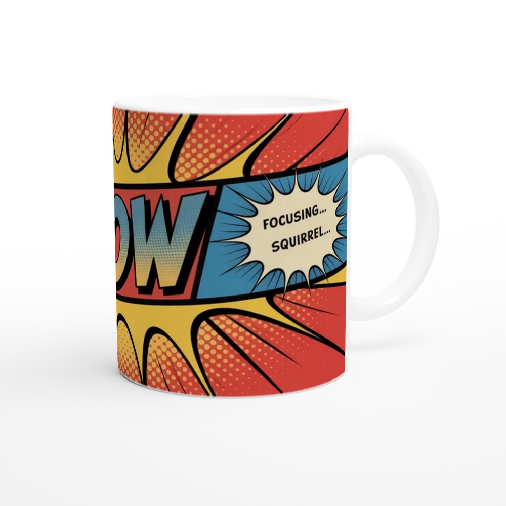 Funny Squirrel Mug | Focusing Focusing Squirrel Quote | Birthday Gift for Best Friend | Comic Book Style Office Colleague Present — view 12