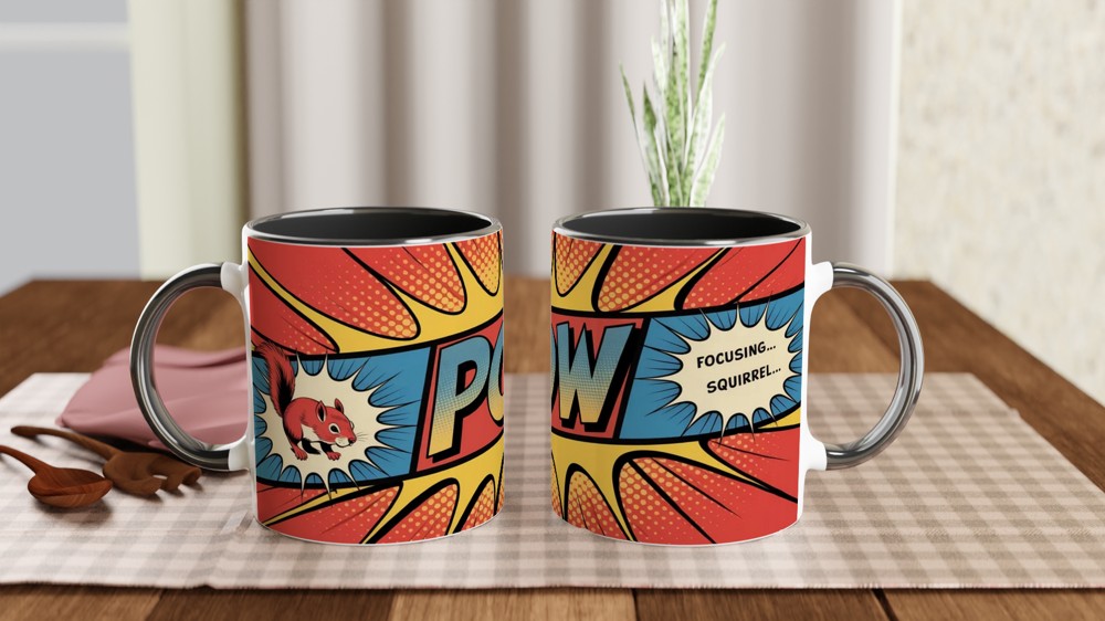 Funny Squirrel Mug | Focusing Focusing Squirrel Quote | Birthday Gift for Best Friend | Comic Book Style Office Colleague Present — view 9
