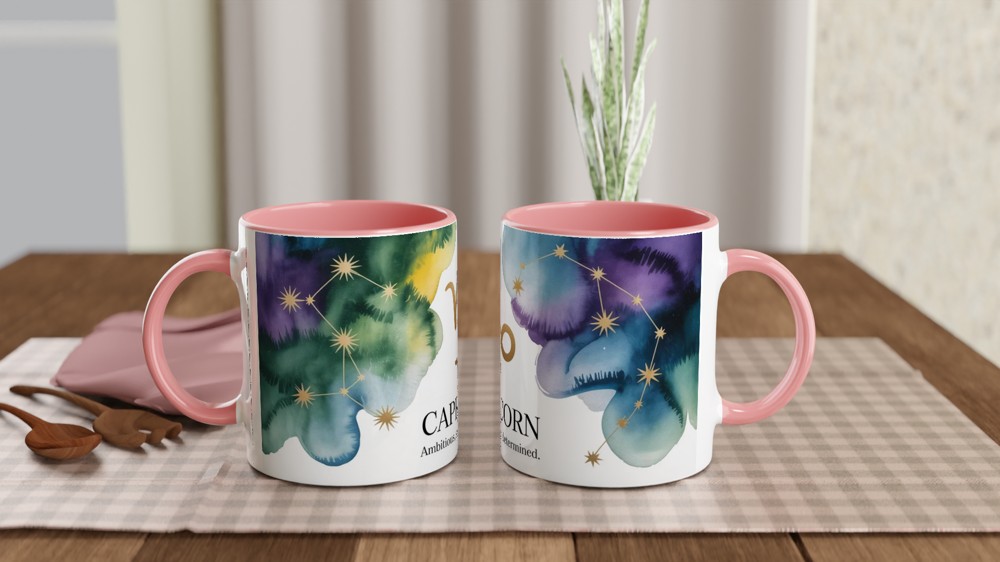 Capricorn Zodiac Mug | Astrology Star Sign Gift | Capricorn Birthday Present | Watercolour Constellation Mug — view 6