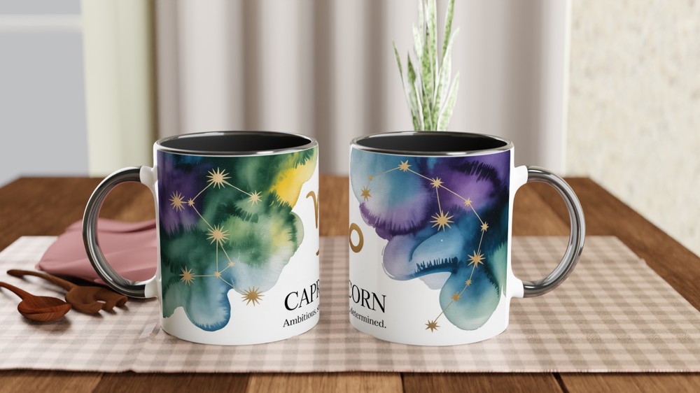 Capricorn Zodiac Mug | Astrology Star Sign Gift | Capricorn Birthday Present | Watercolour Constellation Mug — view 9