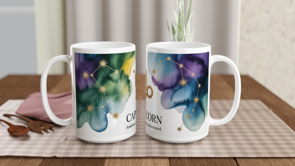 Capricorn Zodiac Mug | Astrology Star Sign Gift | Capricorn Birthday Present | Watercolour Constellation Mug — view 2