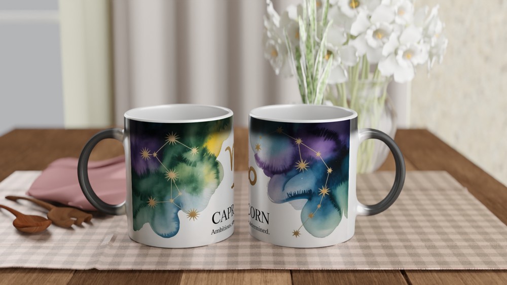 Capricorn Zodiac Mug | Astrology Star Sign Gift | Capricorn Birthday Present | Watercolour Constellation Mug — view 3