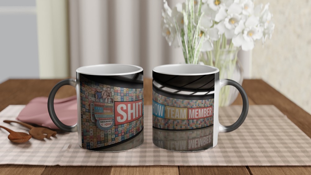 Shit Show Team Member Mug | Funny Office Humour Gift | Rude Colleague Leaving Present | Wrap Around Badge Design — view 3