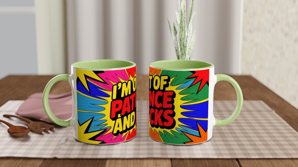 I'm Out Of Patience And F*cks - Funny Comic Pop Art Mug — view 5