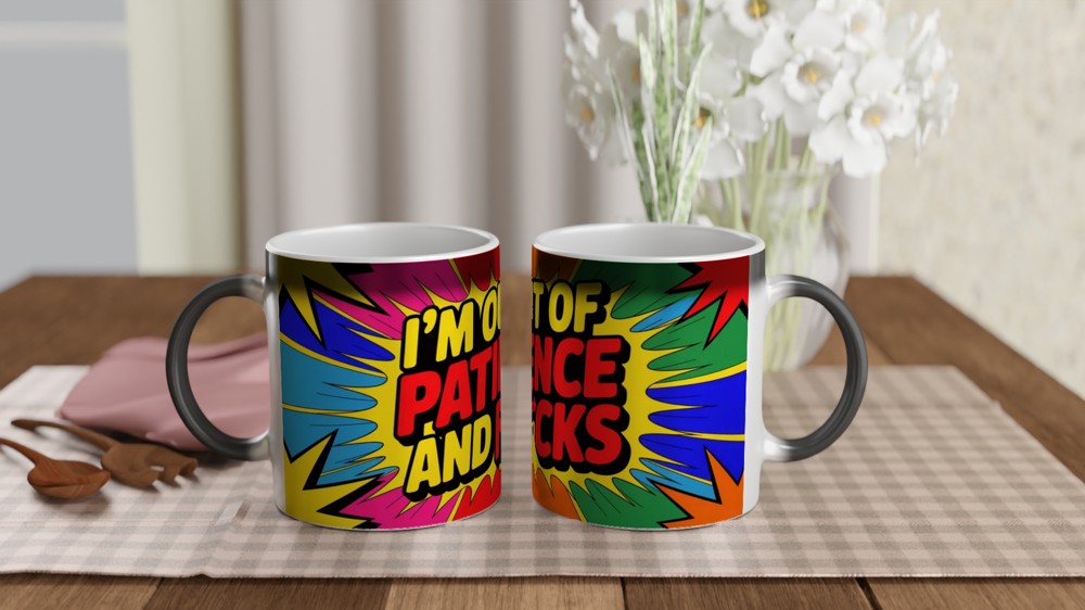 I'm Out Of Patience And F*cks - Funny Comic Pop Art Mug — view 3