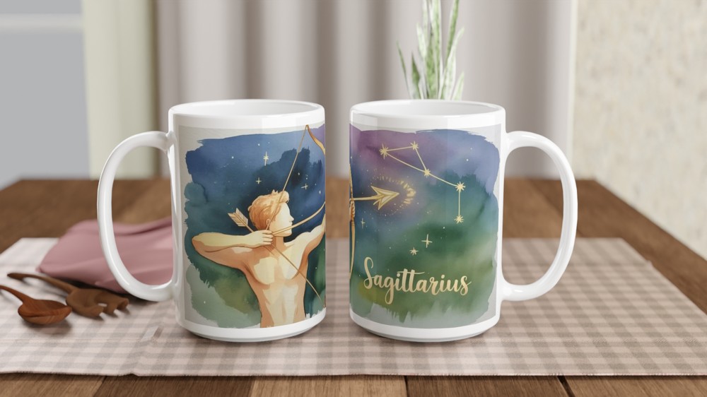 Sagittarius Zodiac Mug | Astrology Constellation Gift | Watercolor Celestial Archer Cup | Birthday Present for Her and Him — view 2