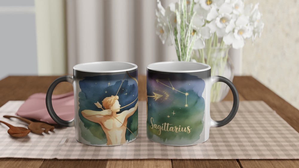 Sagittarius Zodiac Mug | Astrology Constellation Gift | Watercolor Celestial Archer Cup | Birthday Present for Her and Him — view 3