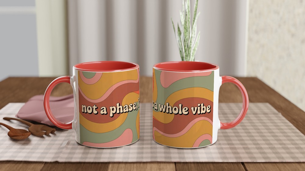 Retro Groovy Mug | Not A Phase It's A Whole Vibe Quote | 70s Psychedelic Swirl Gift for Her | Best Friend Birthday Present — view 7