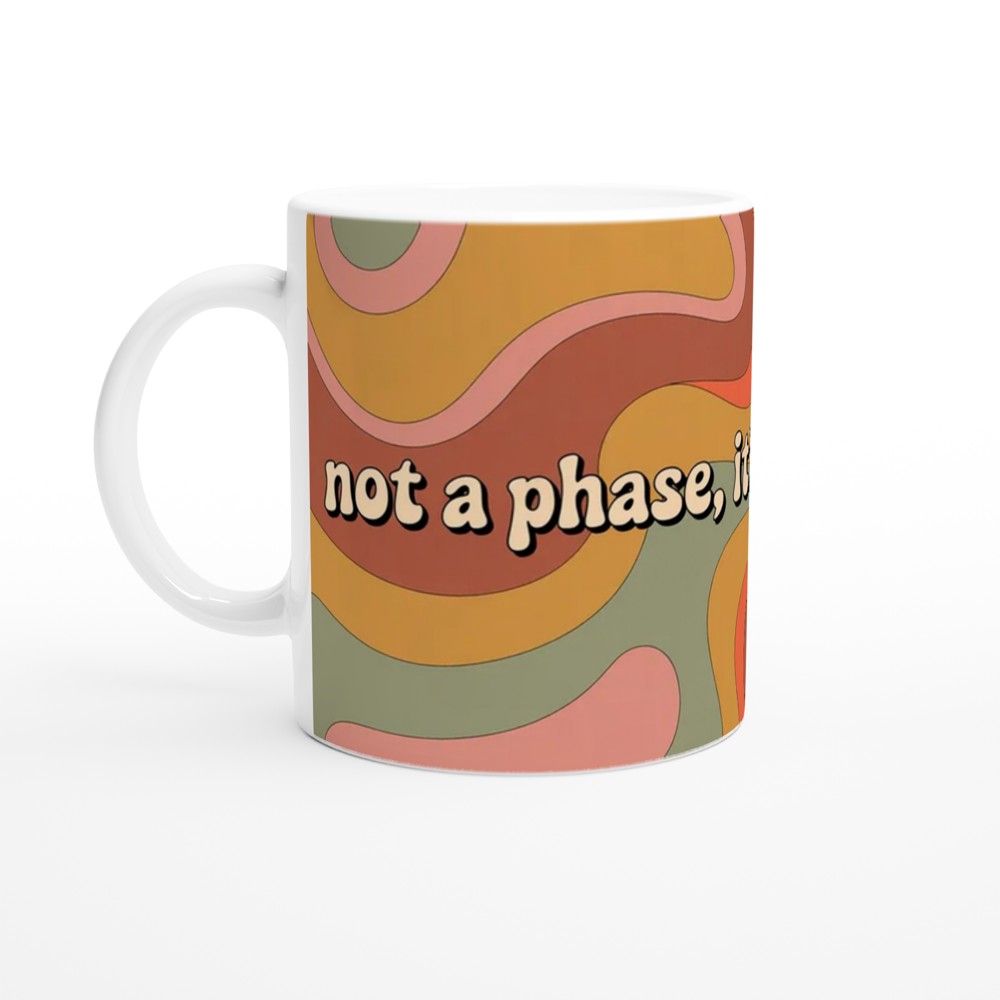 Retro Groovy Mug | Not A Phase It's A Whole Vibe Quote | 70s Psychedelic Swirl Gift for Her | Best Friend Birthday Present — view 10