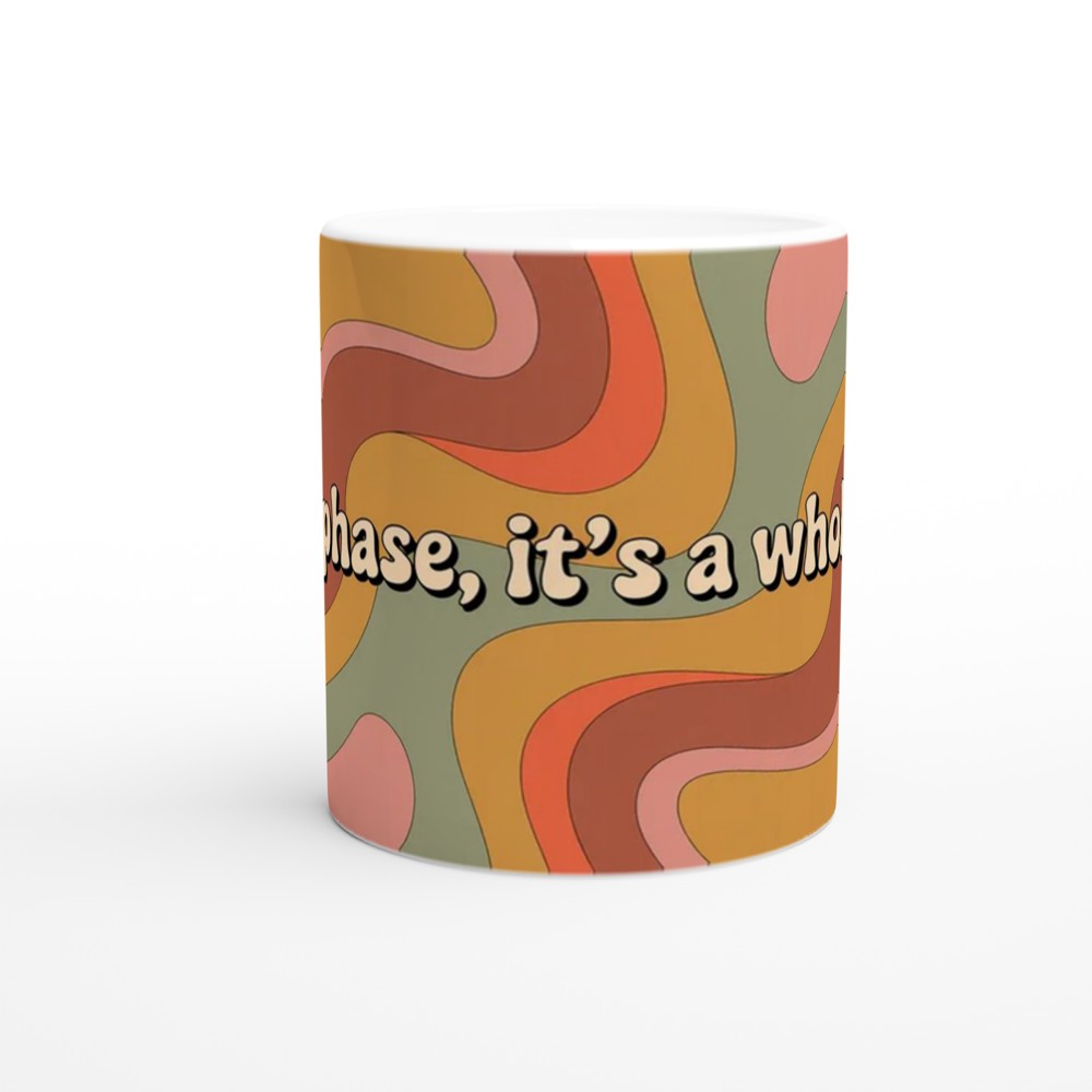 Retro Groovy Mug | Not A Phase It's A Whole Vibe Quote | 70s Psychedelic Swirl Gift for Her | Best Friend Birthday Present — view 11
