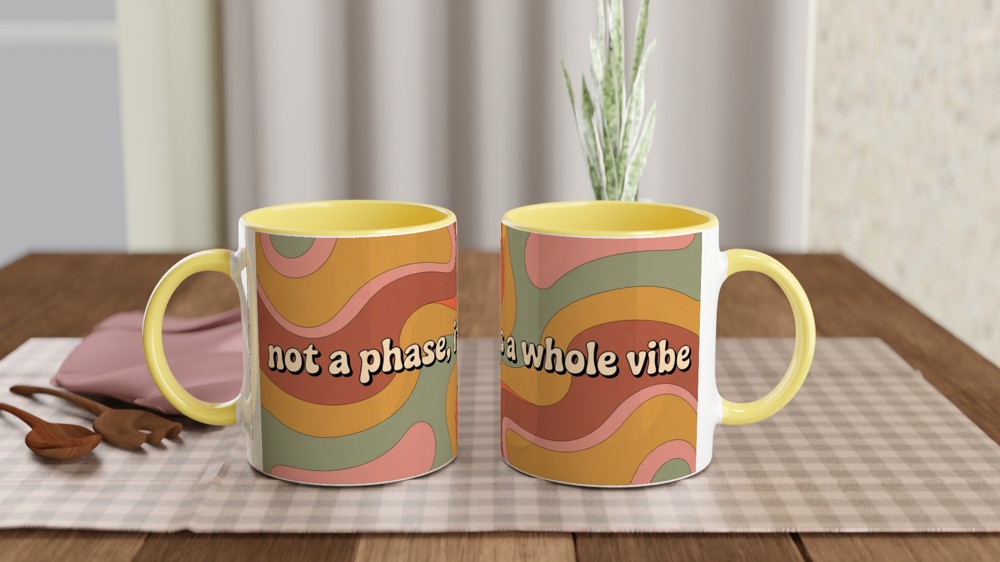 Retro Groovy Mug | Not A Phase It's A Whole Vibe Quote | 70s Psychedelic Swirl Gift for Her | Best Friend Birthday Present — view 8