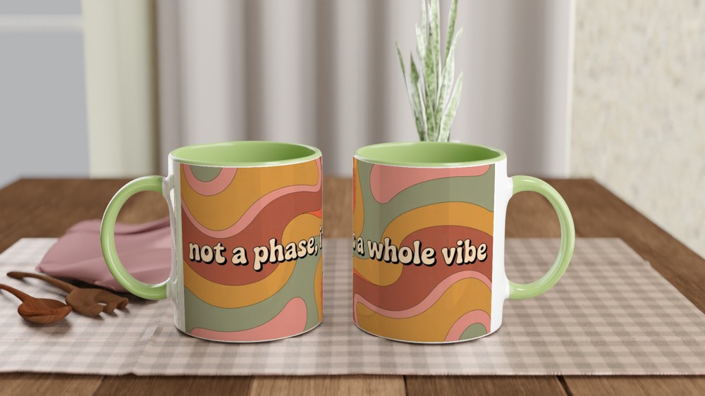 Retro Groovy Mug | Not A Phase It's A Whole Vibe Quote | 70s Psychedelic Swirl Gift for Her | Best Friend Birthday Present — view 5