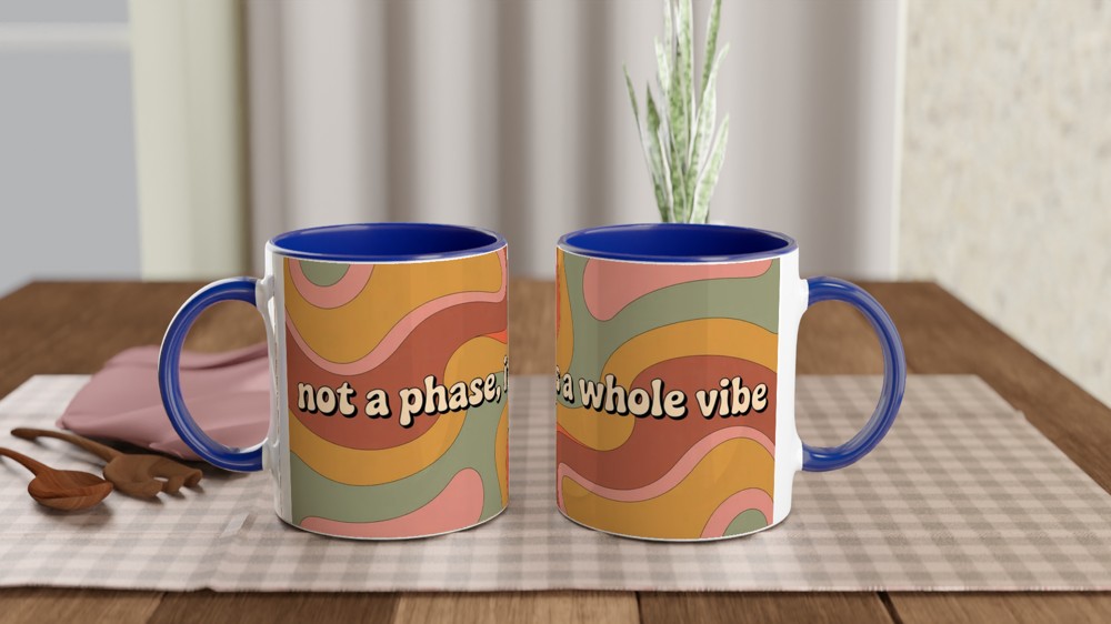 Retro Groovy Mug | Not A Phase It's A Whole Vibe Quote | 70s Psychedelic Swirl Gift for Her | Best Friend Birthday Present — view 4