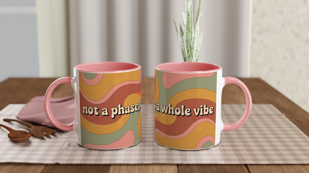 Retro Groovy Mug | Not A Phase It's A Whole Vibe Quote | 70s Psychedelic Swirl Gift for Her | Best Friend Birthday Present — view 6