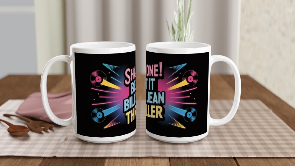 MJ Musical Mug | Shamone Beat It Billie Jean Thriller | Musical Theatre Gift for Him or Her | Retro Neon Broadway Present — view 2