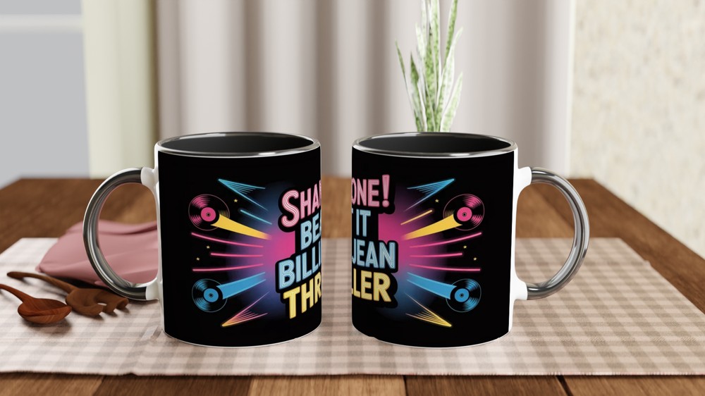 MJ Musical Mug | Shamone Beat It Billie Jean Thriller | Musical Theatre Gift for Him or Her | Retro Neon Broadway Present — view 9