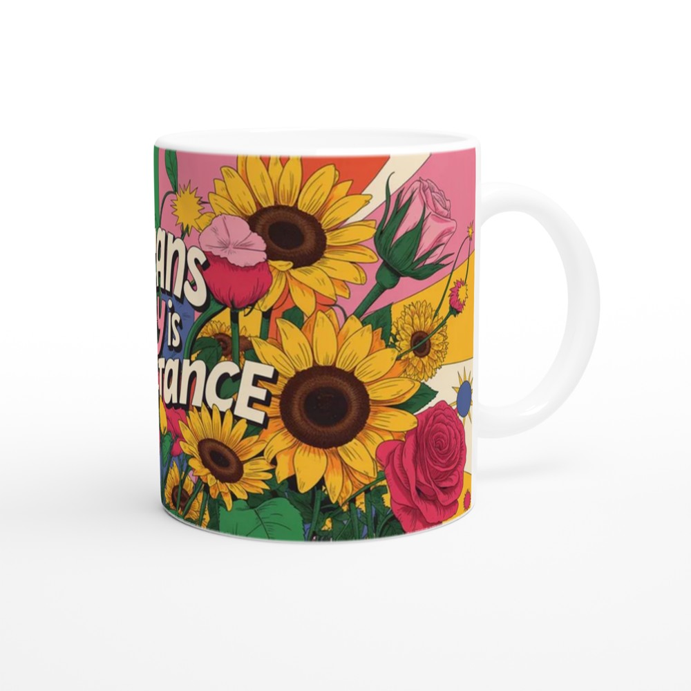 Trans Joy is Resistance Mug | Pride Gift for Best Friend | Floral LGBTQ+ Positivity Mug | Transgender Ally Present — view 12