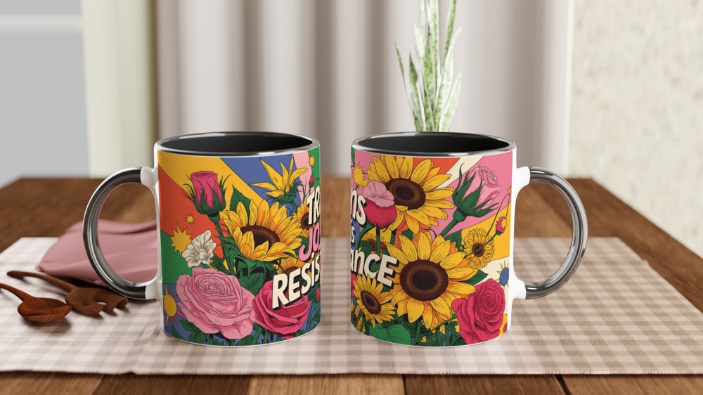Trans Joy is Resistance Mug | Pride Gift for Best Friend | Floral LGBTQ+ Positivity Mug | Transgender Ally Present — view 9
