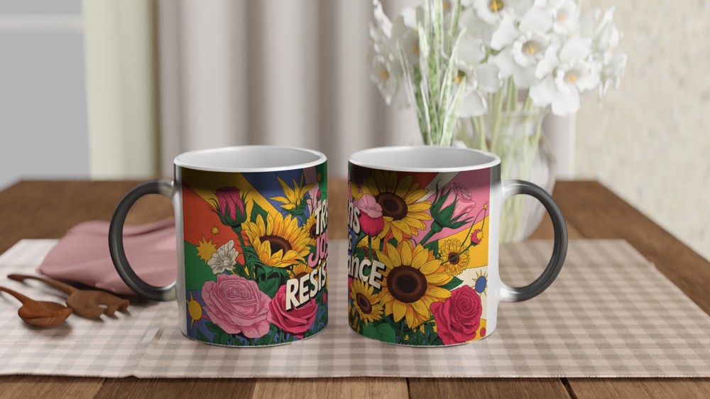 Trans Joy is Resistance Mug | Pride Gift for Best Friend | Floral LGBTQ+ Positivity Mug | Transgender Ally Present — view 3