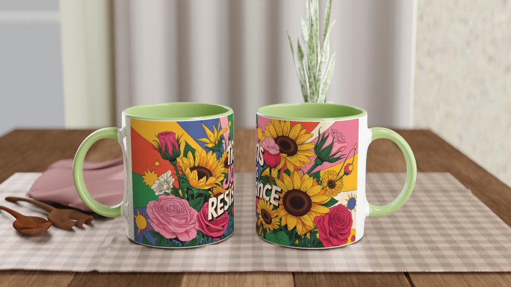Trans Joy is Resistance Mug | Pride Gift for Best Friend | Floral LGBTQ+ Positivity Mug | Transgender Ally Present — view 5
