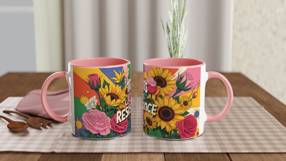 Trans Joy is Resistance Mug | Pride Gift for Best Friend | Floral LGBTQ+ Positivity Mug | Transgender Ally Present — view 6