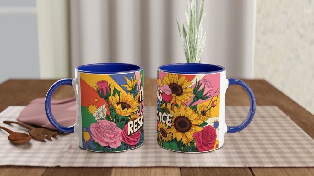 Trans Joy is Resistance Mug | Pride Gift for Best Friend | Floral LGBTQ+ Positivity Mug | Transgender Ally Present — view 4