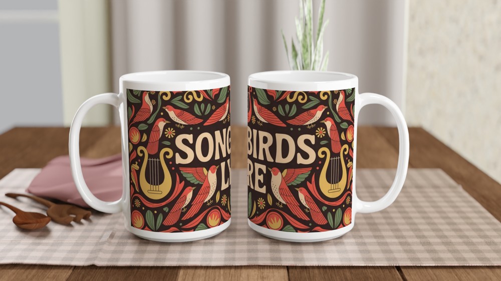 Hadestown Mug | Songbirds and Lyre Folk Art Design | Musical Theatre Gift | Theatre Lover Present — view 2