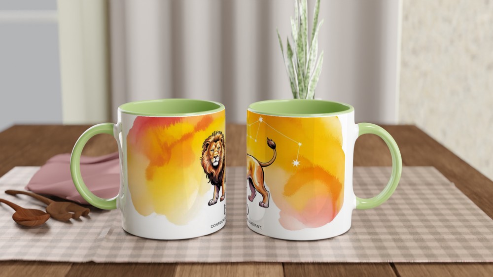 Leo Zodiac Mug | Watercolor Lion Astrology Gift | Celestial Constellation Coffee Cup | Birthday Present for Leo Women and Men — view 5