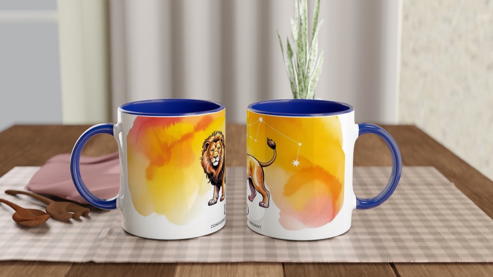 Leo Zodiac Mug | Watercolor Lion Astrology Gift | Celestial Constellation Coffee Cup | Birthday Present for Leo Women and Men — view 4