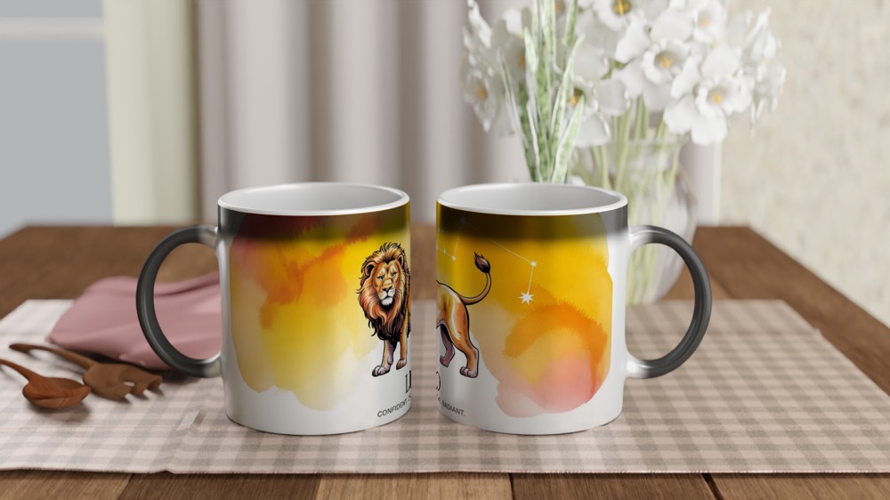 Leo Zodiac Mug | Watercolor Lion Astrology Gift | Celestial Constellation Coffee Cup | Birthday Present for Leo Women and Men — view 3