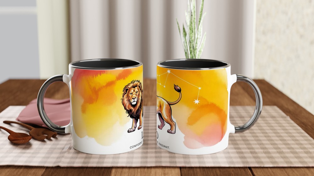 Leo Zodiac Mug | Watercolor Lion Astrology Gift | Celestial Constellation Coffee Cup | Birthday Present for Leo Women and Men — view 9