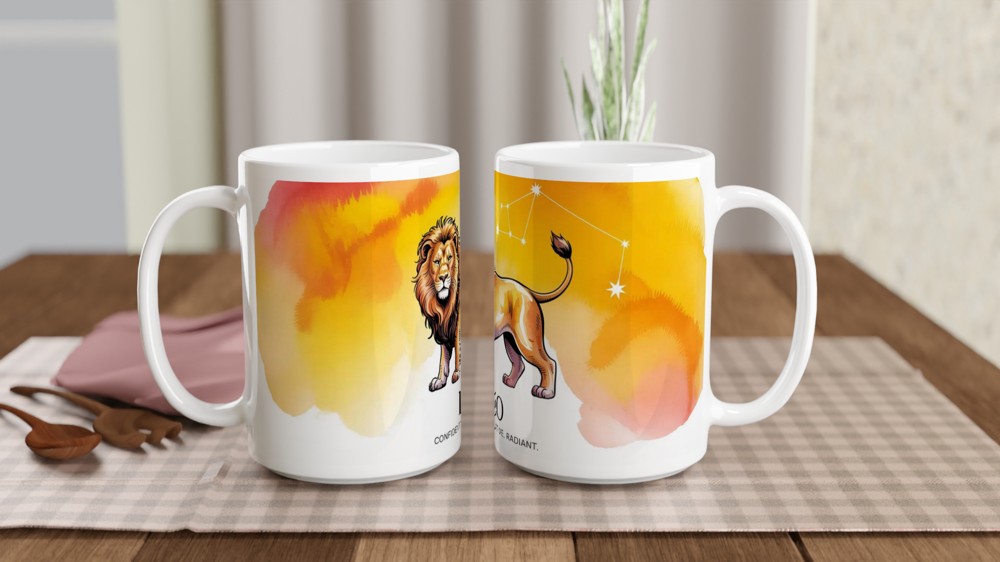 Leo Zodiac Mug | Watercolor Lion Astrology Gift | Celestial Constellation Coffee Cup | Birthday Present for Leo Women and Men — view 2