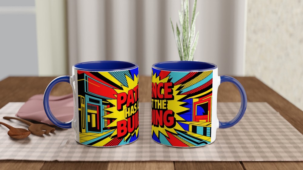 Sarcastic Quote Mug | My Patience Has Left The Building | Funny Colleague Gift | Neon Pop Art Office Coffee Cup — view 4
